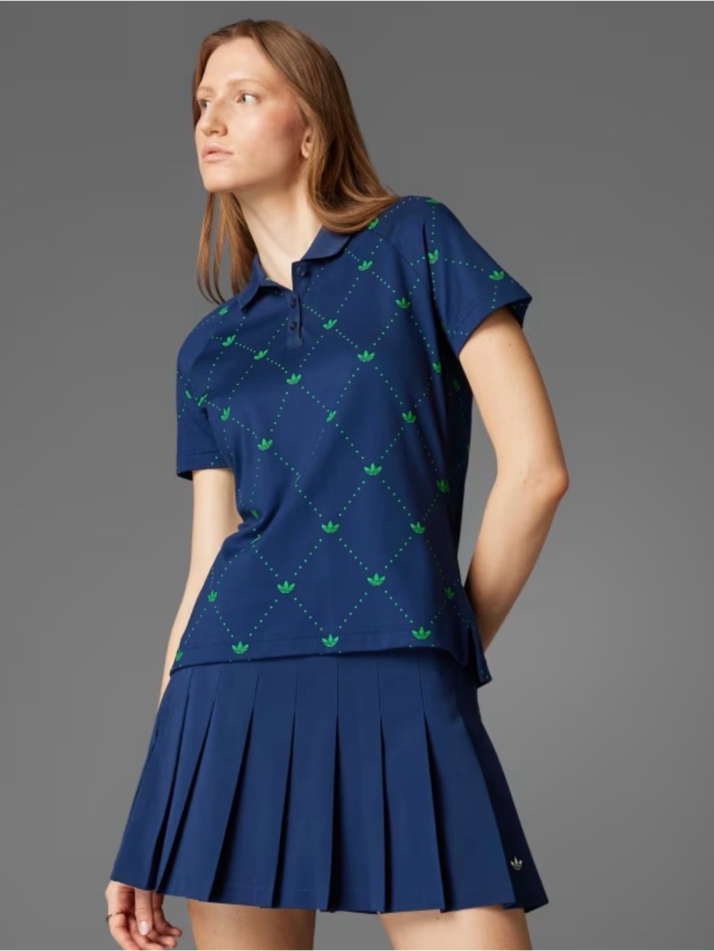 Adidas ORIGINALS PRINTED TREFOIL POLO SHIRT - Navy Blue & Green
